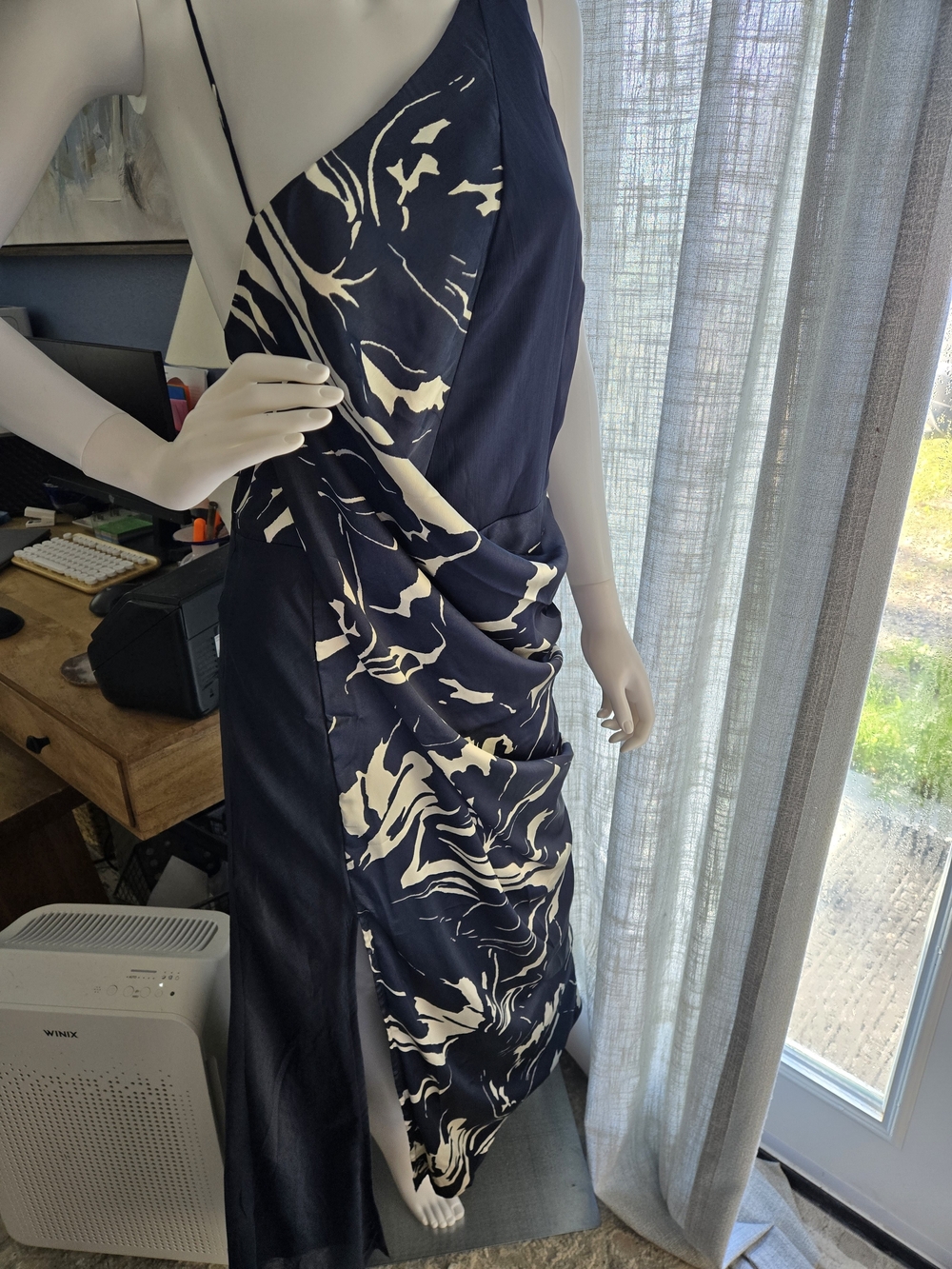ASOS Navy and Cream One-Shoulder Maxi Dress